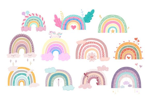 Download Cute Hand Drawn Boho Rainbows Collection - Boho rainbows Collection
